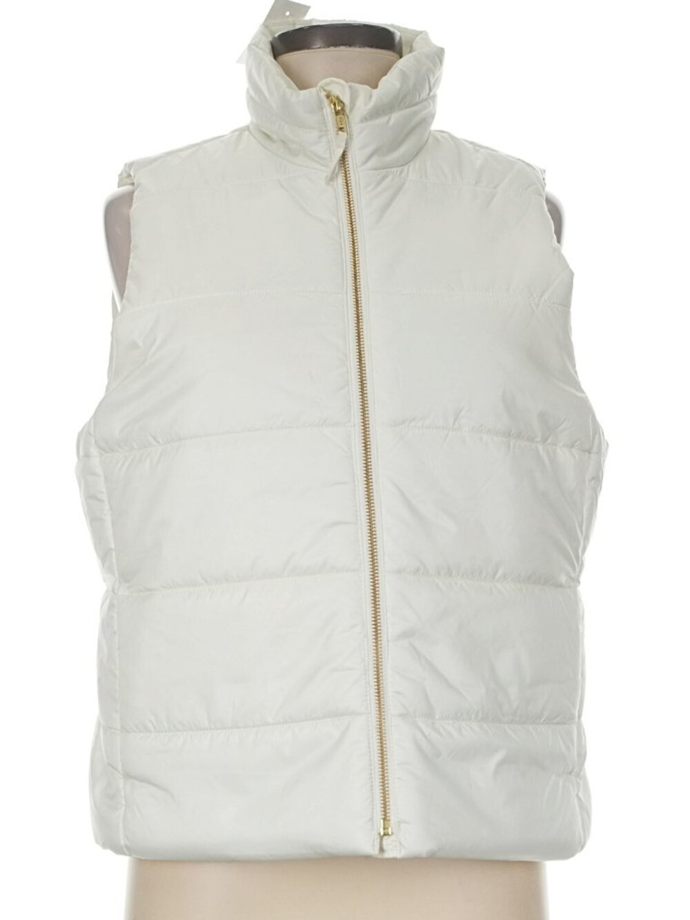 J. Crew Factory Classic Puffer Vest Ivory Zip Up Quilted Lightweight Size M NWT
